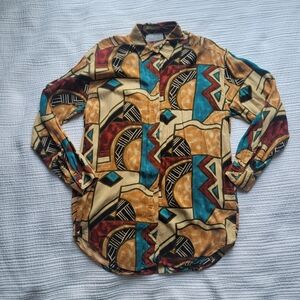 Vintage Geometric Abstract Multicolored Button Down Blouse